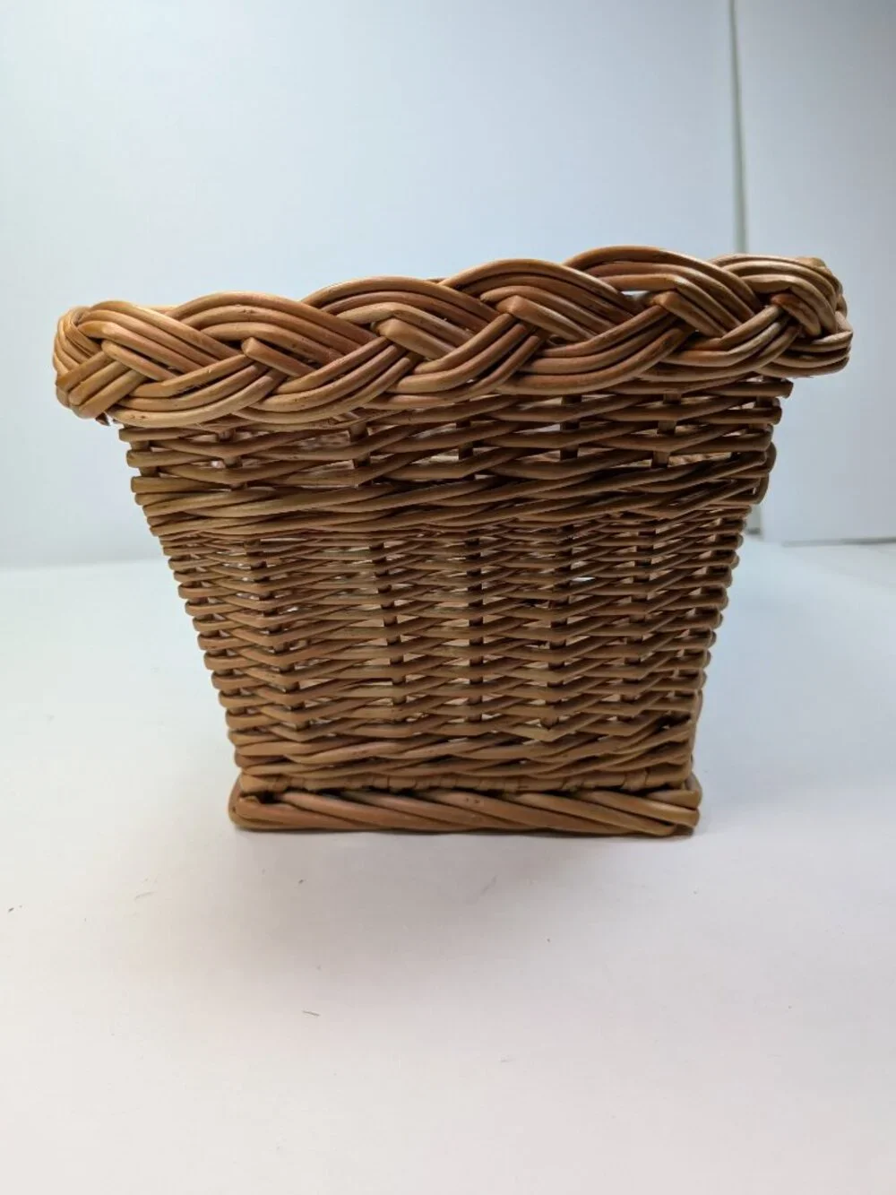 Vintage Natural Wicker Baskets Set of 2 Braided Rim & Chunky Rope Weave Baskets